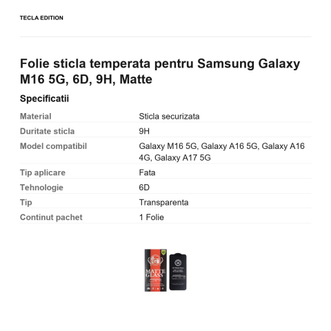 Folie sticla temperata pentru Samsung Galaxy M16 5G, 6D, 9H, Matte [2]