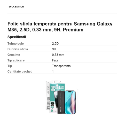 Folie sticla temperata pentru Samsung Galaxy M35, 2.5D, 0.33 mm, 9H, Premium [2]