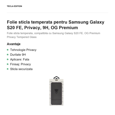Folie sticla temperata pentru Samsung Galaxy S20 FE, Privacy, 9H, OG Premium [1]