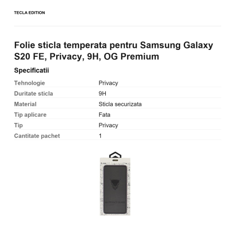 Folie sticla temperata pentru Samsung Galaxy S20 FE, Privacy, 9H, OG Premium [2]