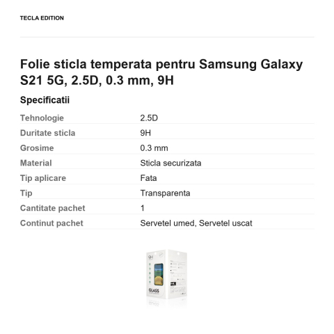 Folie sticla temperata pentru Samsung Galaxy S21 5G, 2.5D, 0.3 mm, 9H [2]