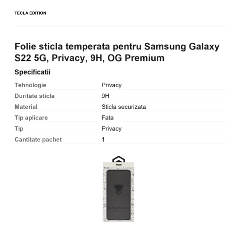 Folie sticla temperata pentru Samsung Galaxy S22 5G, Privacy, 9H, OG Premium [2]