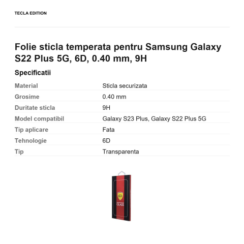 Folie sticla temperata pentru Samsung Galaxy S22 Plus 5G, 6D, 0.40 mm, 9H [2]