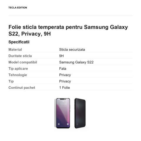 Folie sticla temperata pentru Samsung Galaxy S22, Privacy, 9H [2]