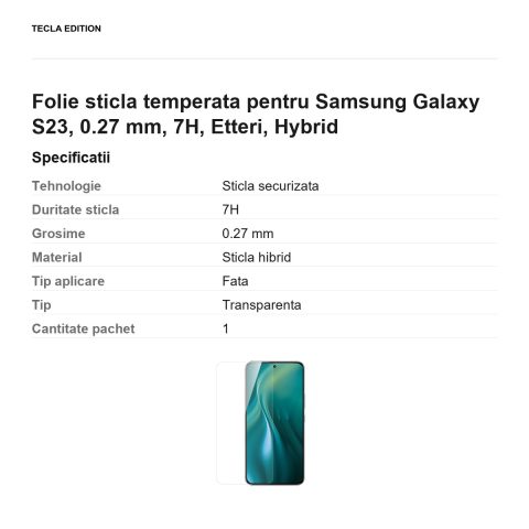 Folie sticla temperata pentru Samsung Galaxy S23, 0.27 mm, 7H, Etteri, Hybrid [2]