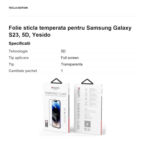 Folie sticla temperata pentru Samsung Galaxy S23, 5D, Yesido [2]