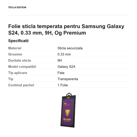 Folie sticla temperata pentru Samsung Galaxy S24, 0.33 mm, 9H, Og Premium [2]