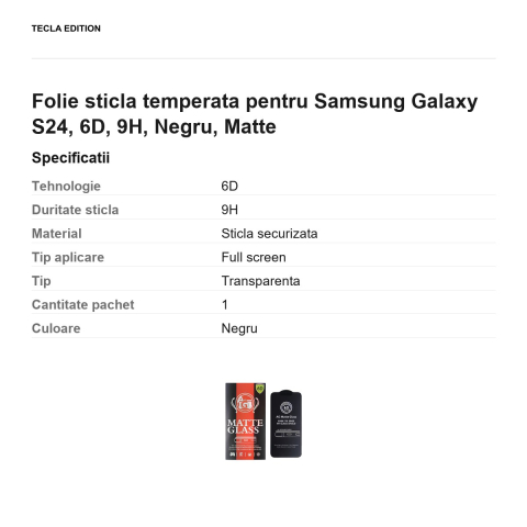Folie sticla temperata pentru Samsung Galaxy S24, 6D, 9H, Negru, Matte [2]
