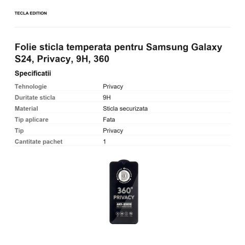 Folie sticla temperata pentru Samsung Galaxy S24, Privacy, 9H, 360 [2]