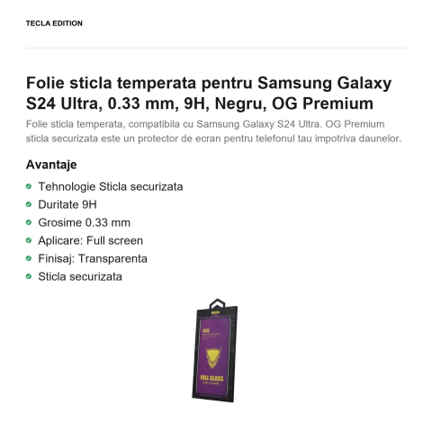 Folie sticla temperata pentru Samsung Galaxy S24 Ultra, 0.33 mm, 9H, Negru, OG Premium [1]