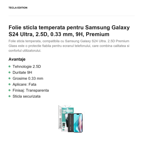 Folie sticla temperata pentru Samsung Galaxy S24 Ultra, 2.5D, 0.33 mm, 9H, Premium [1]