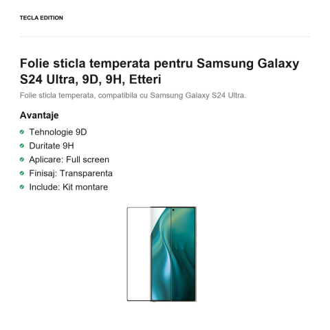 Folie sticla temperata pentru Samsung Galaxy S24 Ultra, 9D, 9H, Etteri [1]
