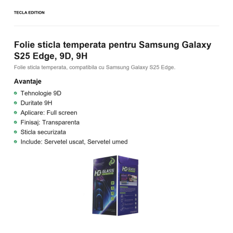 Folie sticla temperata pentru Samsung Galaxy S25 Edge, 9D, 9H [1]