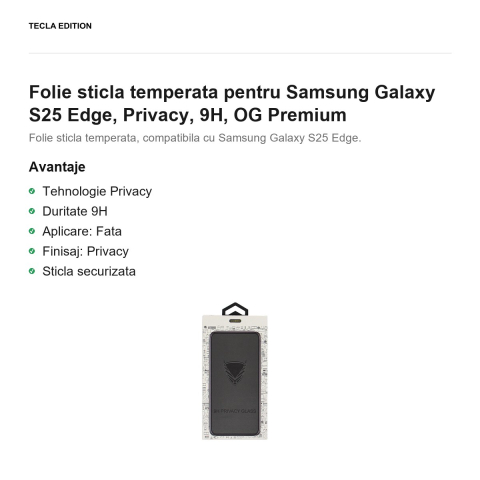 Folie sticla temperata pentru Samsung Galaxy S25 Edge, Privacy, 9H, OG Premium [1]