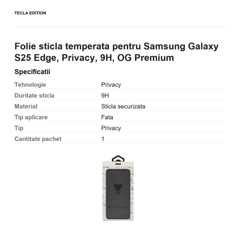 Folie sticla temperata pentru Samsung Galaxy S25 Edge, Privacy, 9H, OG Premium [2]