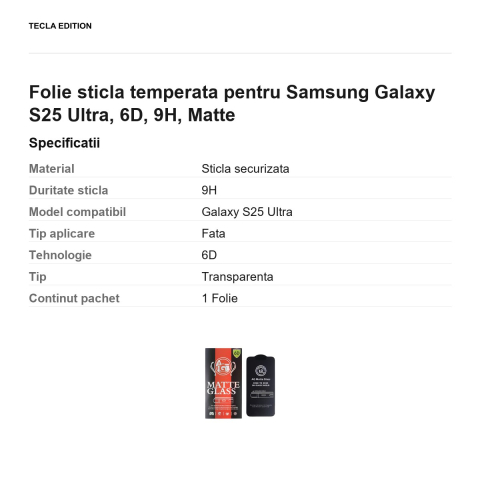 Folie sticla temperata pentru Samsung Galaxy S25 Ultra, 6D, 9H, Matte [2]
