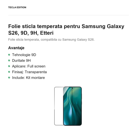 Folie sticla temperata pentru Samsung Galaxy S26, 9D, 9H, Etteri [1]