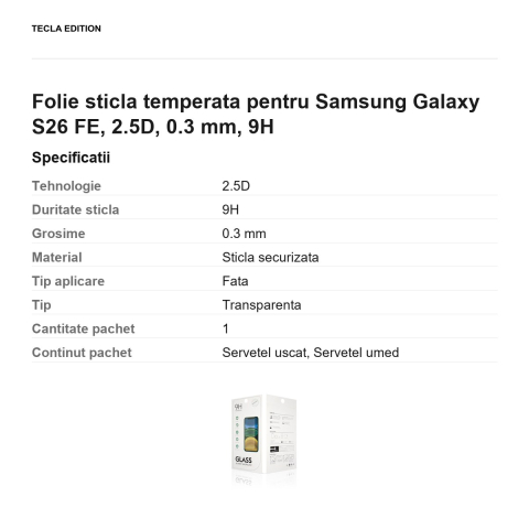Folie sticla temperata pentru Samsung Galaxy S26 FE, 2.5D, 0.3 mm, 9H [2]