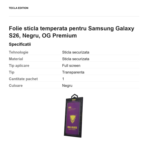 Folie sticla temperata pentru Samsung Galaxy S26, Negru, OG Premium [2]