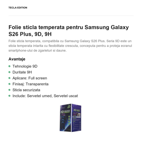 Folie sticla temperata pentru Samsung Galaxy S26 Plus, 9D, 9H [1]