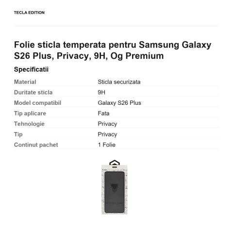 Folie sticla temperata pentru Samsung Galaxy S26 Plus, Privacy, 9H, Og Premium [2]