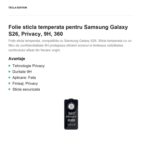 Folie sticla temperata pentru Samsung Galaxy S26, Privacy, 9H, 360 [1]