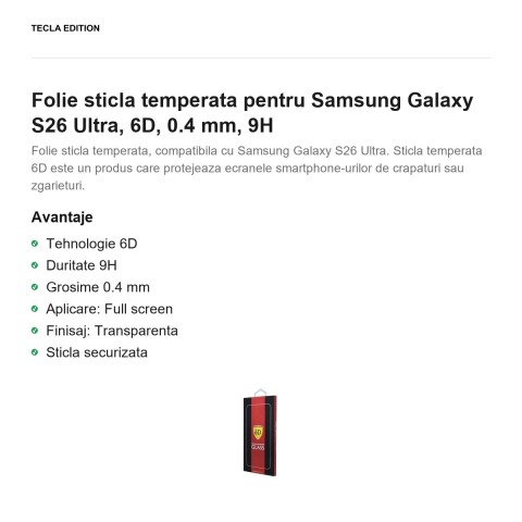 Folie sticla temperata pentru Samsung Galaxy S26 Ultra, 6D, 0.4 mm, 9H [1]