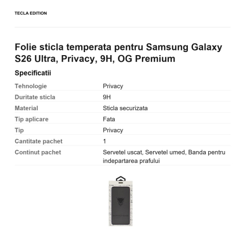 Folie sticla temperata pentru Samsung Galaxy S26 Ultra, Privacy, 9H, OG Premium [2]
