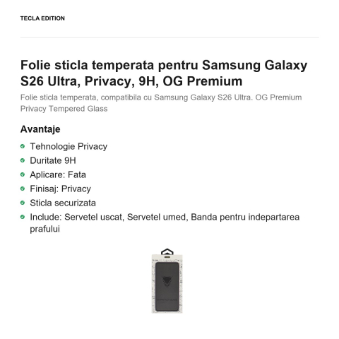 Folie sticla temperata pentru Samsung Galaxy S26 Ultra, Privacy, 9H, OG Premium [1]