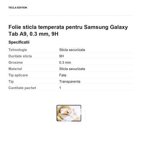 Folie sticla temperata pentru Samsung Galaxy Tab A9, 0.3 mm, 9H [2]