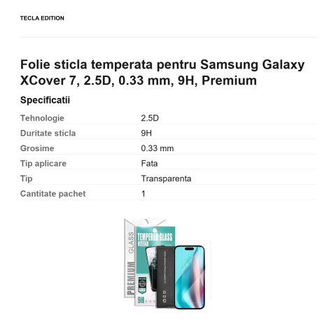 Folie sticla temperata pentru Samsung Galaxy XCover 7, 2.5D, 0.33 mm, 9H, Premium [2]