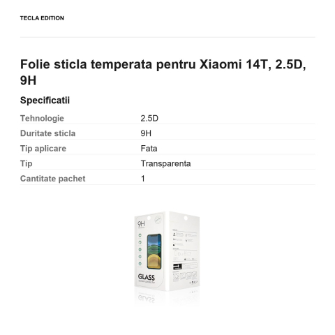 Folie sticla temperata pentru Xiaomi 14T, 2.5D, 9H [2]