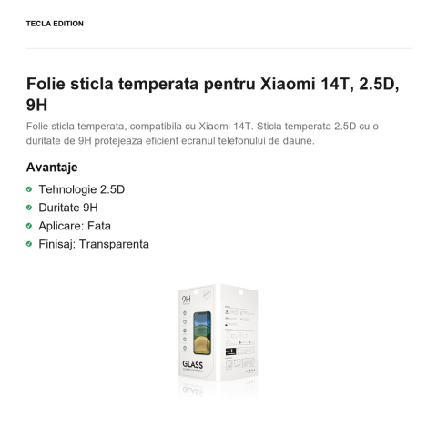 Folie sticla temperata pentru Xiaomi 14T, 2.5D, 9H [1]