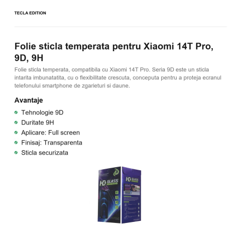 Folie sticla temperata pentru Xiaomi 14T Pro, 9D, 9H [1]
