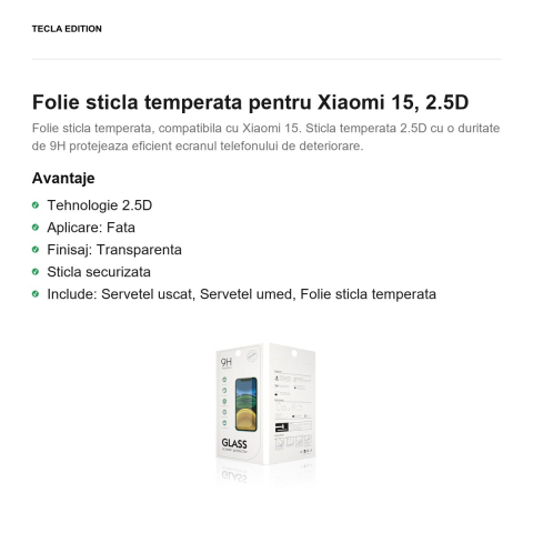 Folie sticla temperata pentru Xiaomi 15, 2.5D [1]
