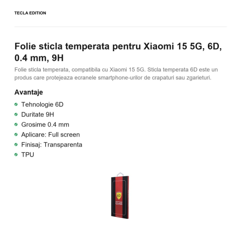 Folie sticla temperata pentru Xiaomi 15 5G, 6D, 0.4 mm, 9H [1]