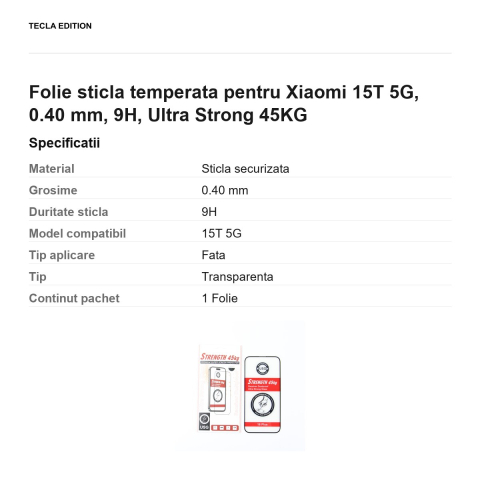 Folie sticla temperata pentru Xiaomi 15T 5G, 0.40 mm, 9H, Ultra Strong 45KG [2]