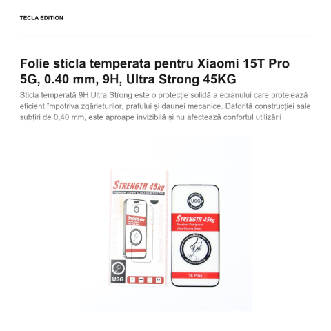 Folie sticla temperata pentru Xiaomi 15T Pro 5G, 0.40 mm, 9H, Ultra Strong 45KG [1]