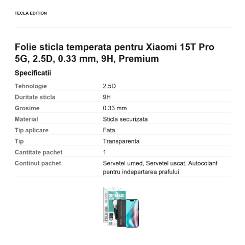 Folie sticla temperata pentru Xiaomi 15T Pro 5G, 2.5D, 0.33 mm, 9H, Premium [2]