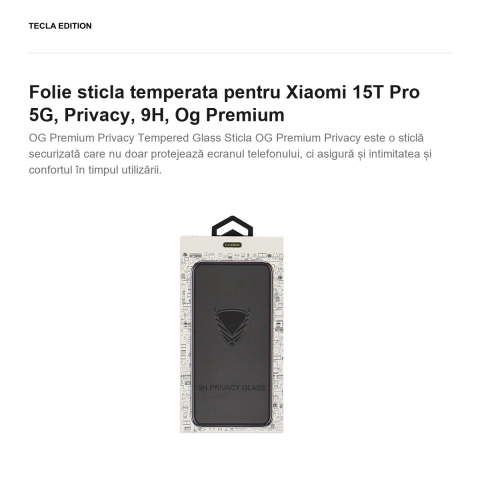 Folie sticla temperata pentru Xiaomi 15T Pro 5G, Privacy, 9H, Og Premium [1]