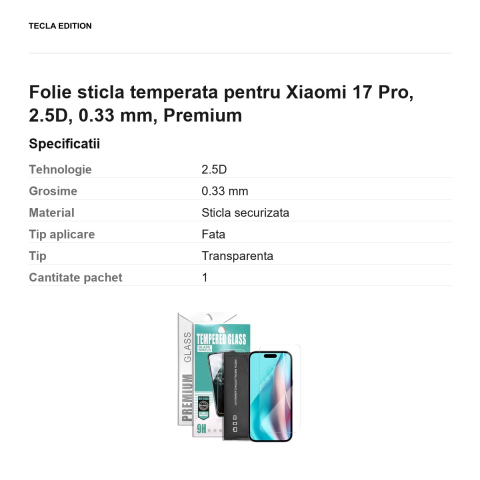 Folie sticla temperata pentru Xiaomi 17 Pro, 2.5D, 0.33 mm, Premium [2]
