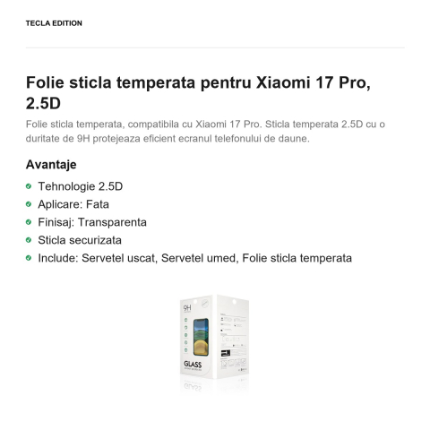 Folie sticla temperata pentru Xiaomi 17 Pro, 2.5D [1]