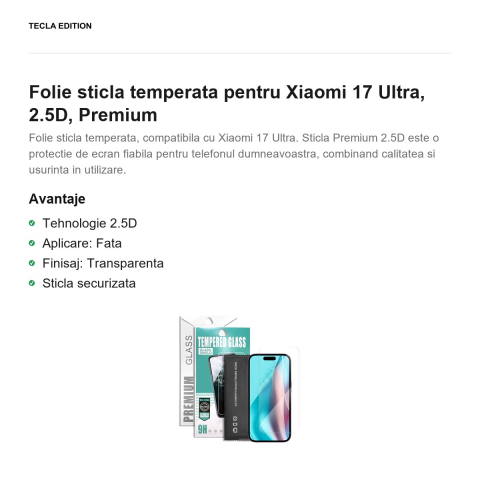 Folie sticla temperata pentru Xiaomi 17 Ultra, 2.5D, Premium [1]