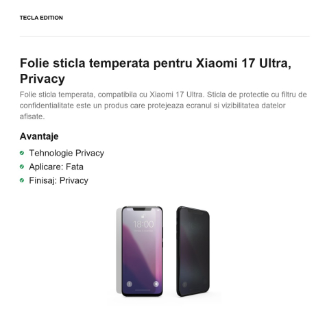 Folie sticla temperata pentru Xiaomi 17 Ultra, Privacy [1]