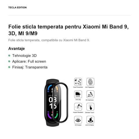 Folie sticla temperata pentru Xiaomi Mi Band 9, 3D, MI 9/M9 [1]