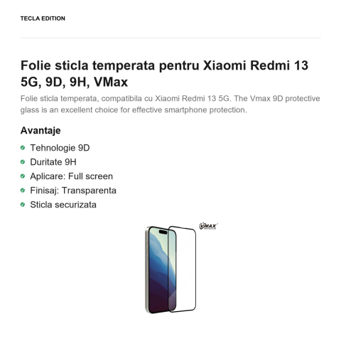 Folie sticla temperata pentru Xiaomi Redmi 13 5G, 9D, 9H, VMax [1]