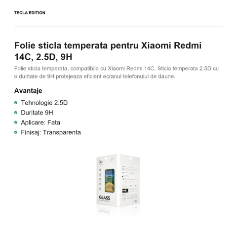 Folie sticla temperata pentru Xiaomi Redmi 14C, 2.5D, 9H [1]