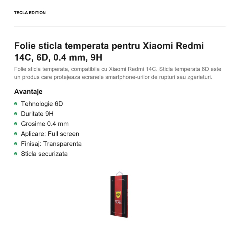 Folie sticla temperata pentru Xiaomi Redmi 14C, 6D, 0.4 mm, 9H [1]
