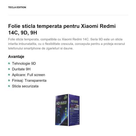 Folie sticla temperata pentru Xiaomi Redmi 14C, 9D, 9H [1]