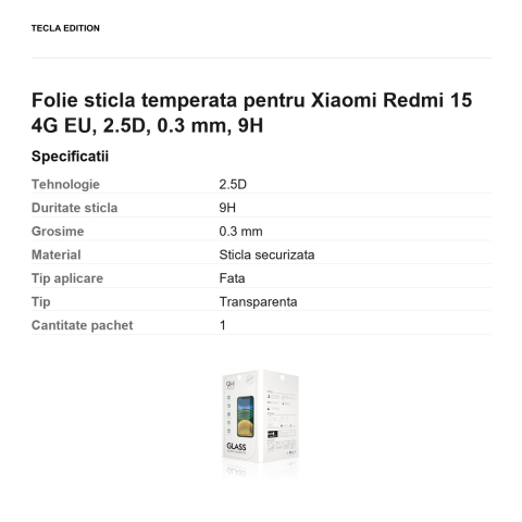 Folie sticla temperata pentru Xiaomi Redmi 15 4G EU, 2.5D, 0.3 mm, 9H [2]
